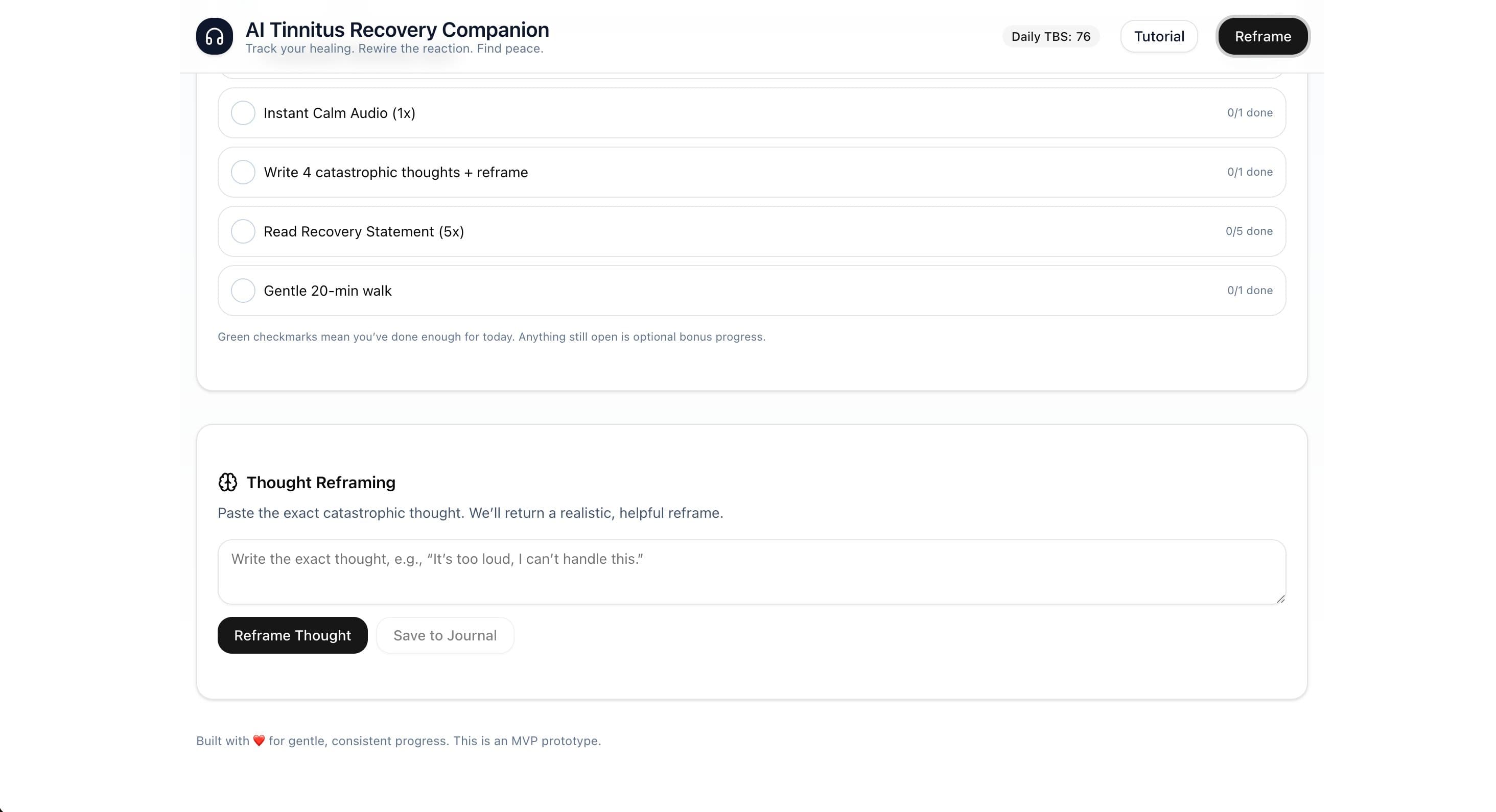 Thought reframing workflow